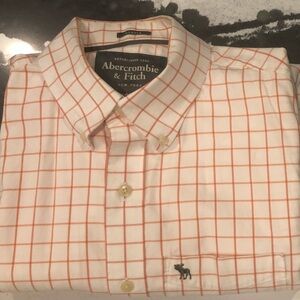 Abercrombie & Fitch Vintage Men's White and Orange Grid Shirt